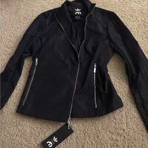 Adidas Women's Black Windbreaker Zip-Front Track Jacket